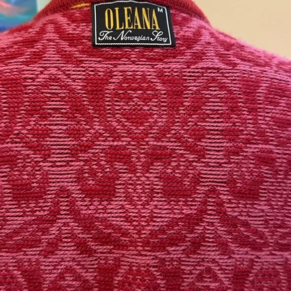 Oleana Pink Cardigan Sweater Jacket w/ Embroidered Ribbon -Norwegian Story - M